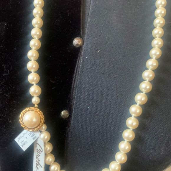 Vintage Gold Satin Tone CAROLEE Faux Pearl Beads Beaded Toggle clasp Necklace - Picture 10 of 11
